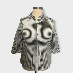 Kasper Size 14 Pin Striped Hi-low Button-Down Collar Shirt